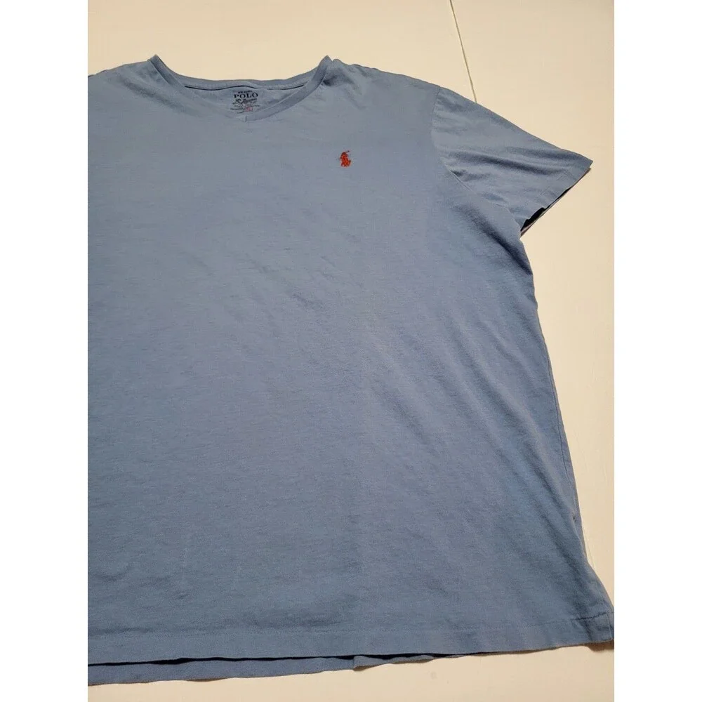 (#17) Polo By Ralph Lauren Polo V Neck T- Shirt Blue Short Sleeve Size Men's XXL